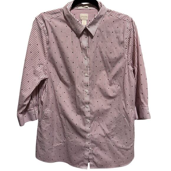 Chico's Tops - Chico's Red White Blue Polka Dots No Iron Button Up Collar Tunic Shirt Sz 2 (l)